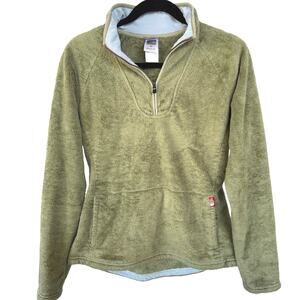 North Face Mossbud Green Pullover Fleece 1/4 Zip Hiking Outdoors Camping Medium